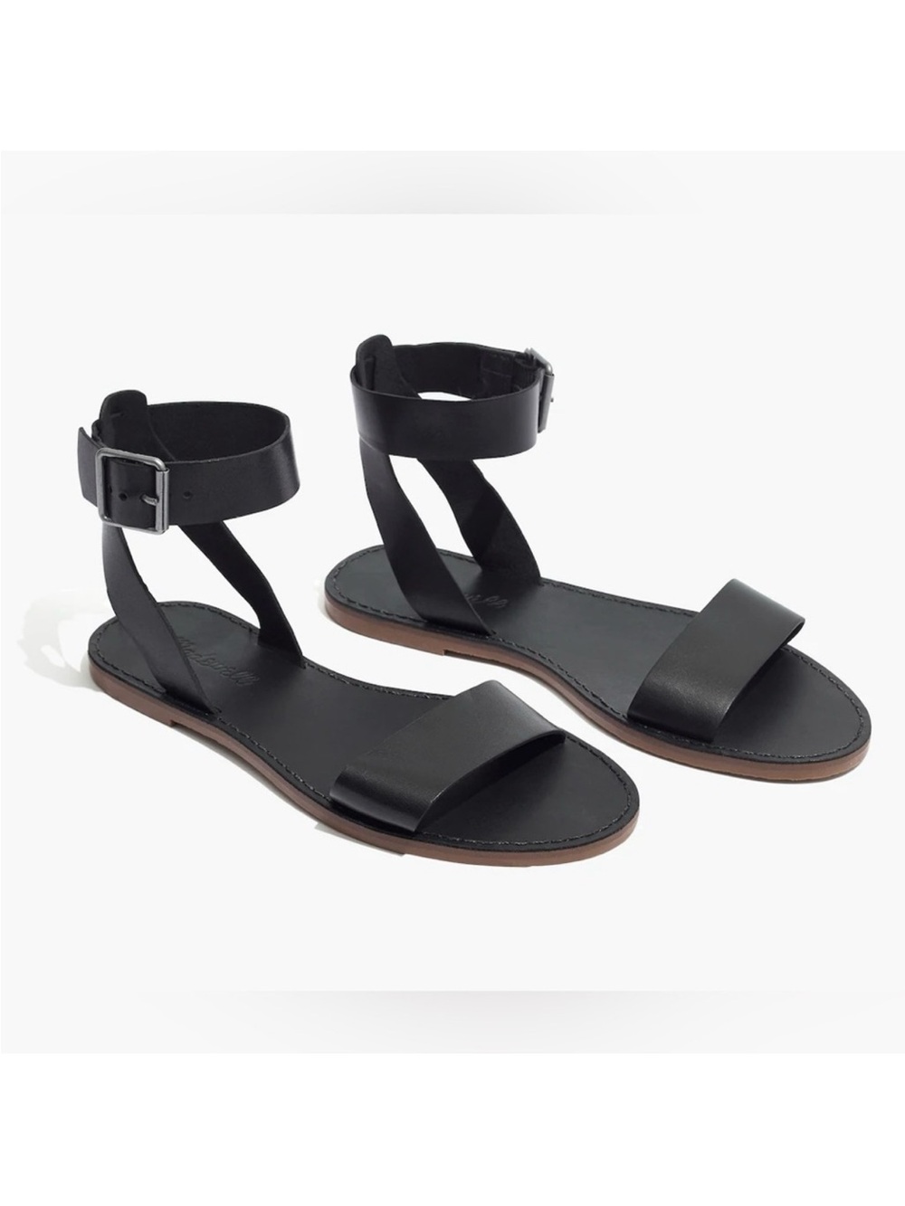 Madewell Boardwalk Black Ankle-Strap Sandal smooth leather comfy travel size 8.5